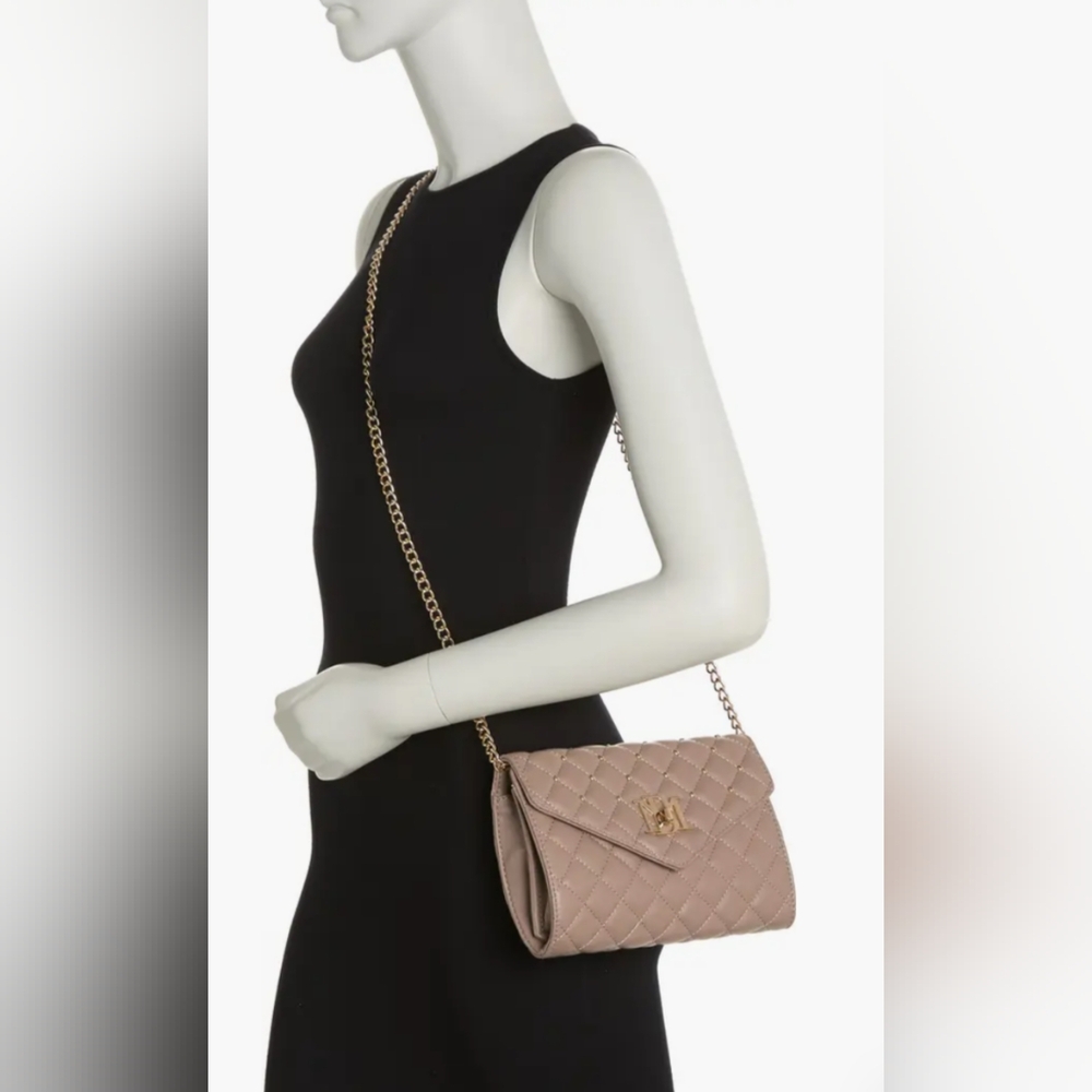 Badgley Mischka Quilted Crossbody Bag in Taupe with Gold Accents NWT - Picture 5 of 8